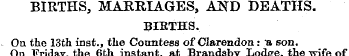 BIRTHS. MARRIAGES. AND DEATHS BERTHS. On...