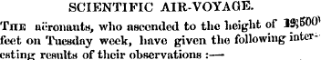 SCIENTIFIC AIR-VOYAGE The aeronauts, who...