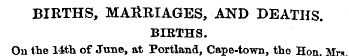 BIRTHS, MARRIAGES, AND DEATHS BIRTHS. On...