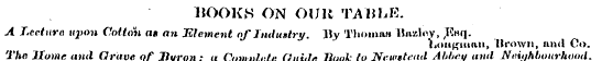 BOOKS ON OUIt TABbE. A Lecture upon Cott...