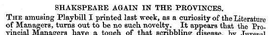 SHAKSPEARE AGAIIN IN THE PROVINCES The a...