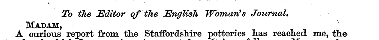 To the Editor of the English Woman's Jou...