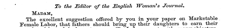 To the Editor of the English Woman''s Jo...