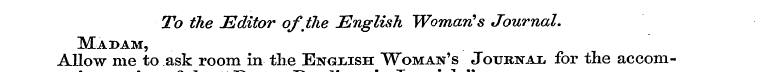 To the Editor of the English Woman*s Jou...