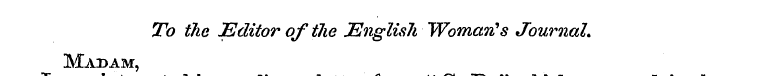 To the Editor of the English Woman's Jou...