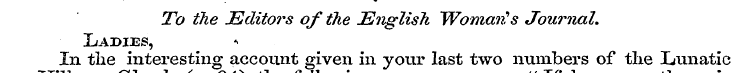 To the Editors of the English Woman?s Jo...