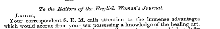 To the Editors of the English Woman's Jo...