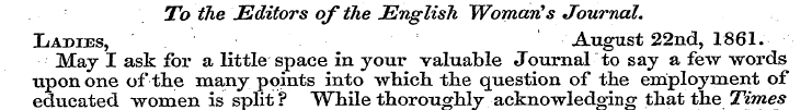 To the Editors of the English Woman's Jo...