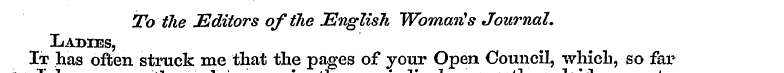 To the Editors of the English Womarts Jo...