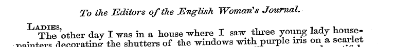 To the Editors of the English Woman's Jo...