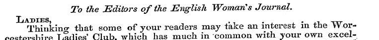 To the Editors of the English TVomarCs J...