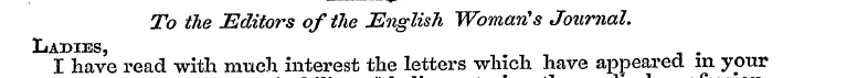 To the Editors of the English Woman*s Jo...