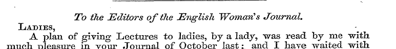 To the Editors of the English Woman's Jo...