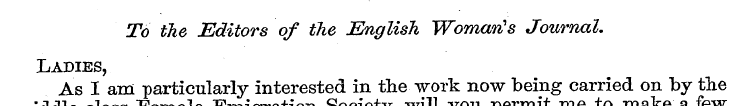 To the Editors of the English Woman's Jo...
