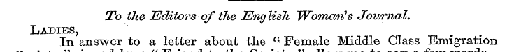 To the Editors of the English Woman 1 s ...