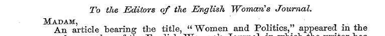 To the Editors of the English Woman's Jo...