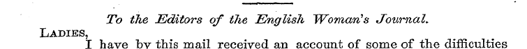 To the Editors of the English Woman's Jo...