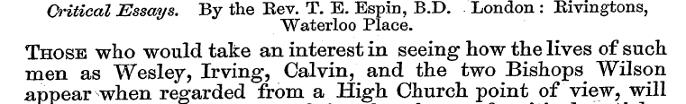 Critical Essays. By the Rev Waterloo . T...