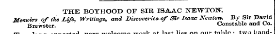THE BOYHOOD OF SIR ISAAC NEWTOF. Memoirs...