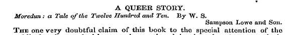 . A QUEER STORY. Moredun: a Tale of the ...