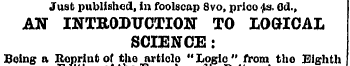 Just published, in foolscap 8vo, prico }...