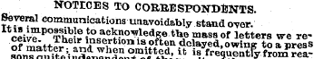 NOTICES TO CORRESPONDENTS. Several commu...