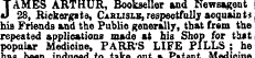 TAMES ARTHUR, Bookseller and Newsagent J...