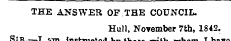 THE ANSWER OF THE COUNCIL. Hull, Novembe...