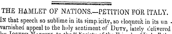 THE HAMLET OF NATIONS.—PETITION FOR ITAL...