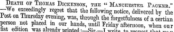 Death of Thomas Dickenson, the « Manches...