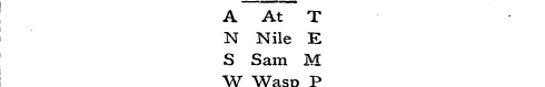 A At T N Nile E S Sam M W Wasp P E Eve E...