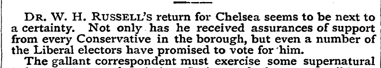 Dr. W. H. Russell's return for Chelsea s...