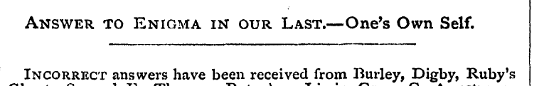 Answer to Enigma in our Last.—One's Own ...