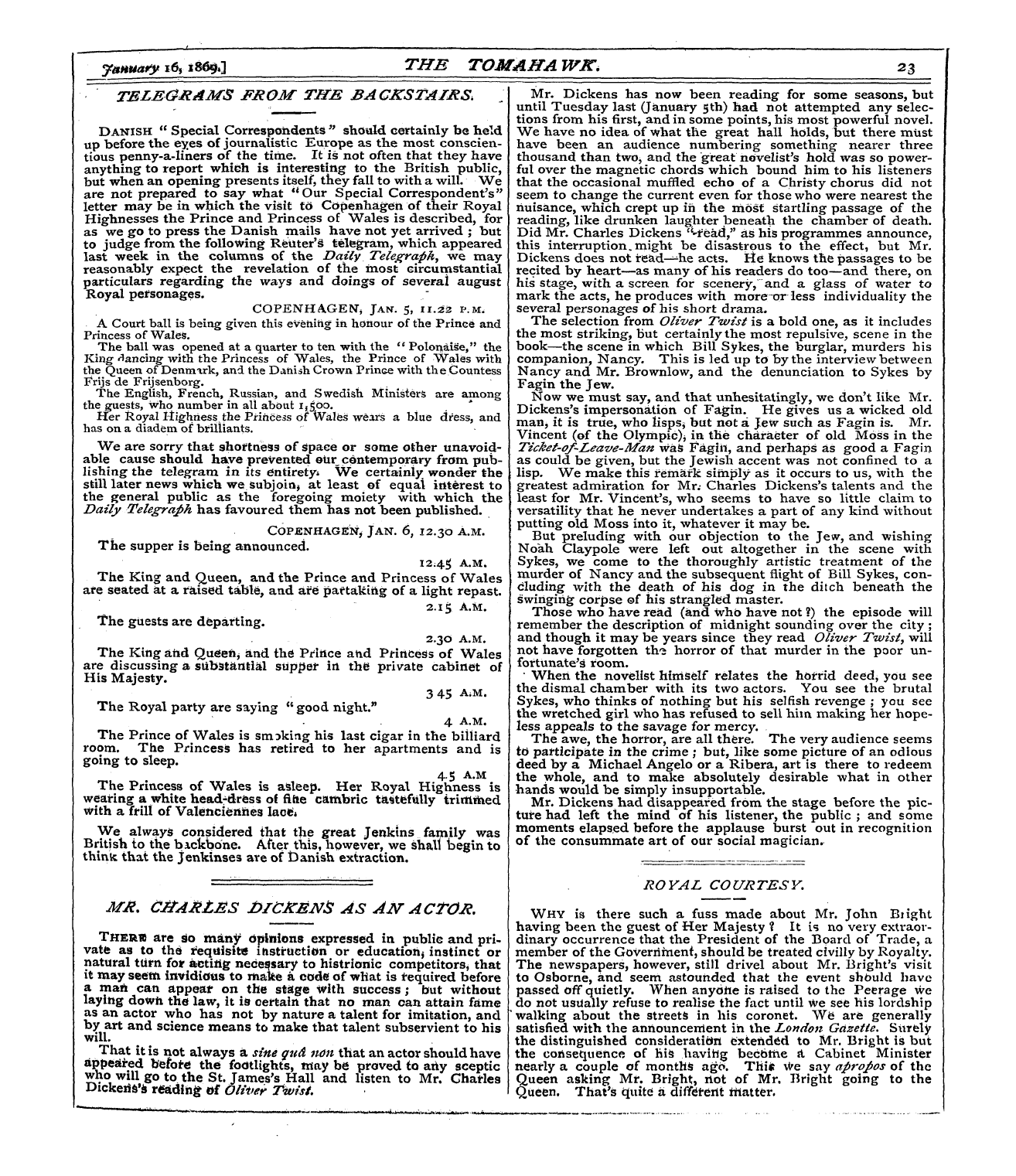 Tomahawk (1867-1870): jS F Y, 1st edition - Royal Courtesy.