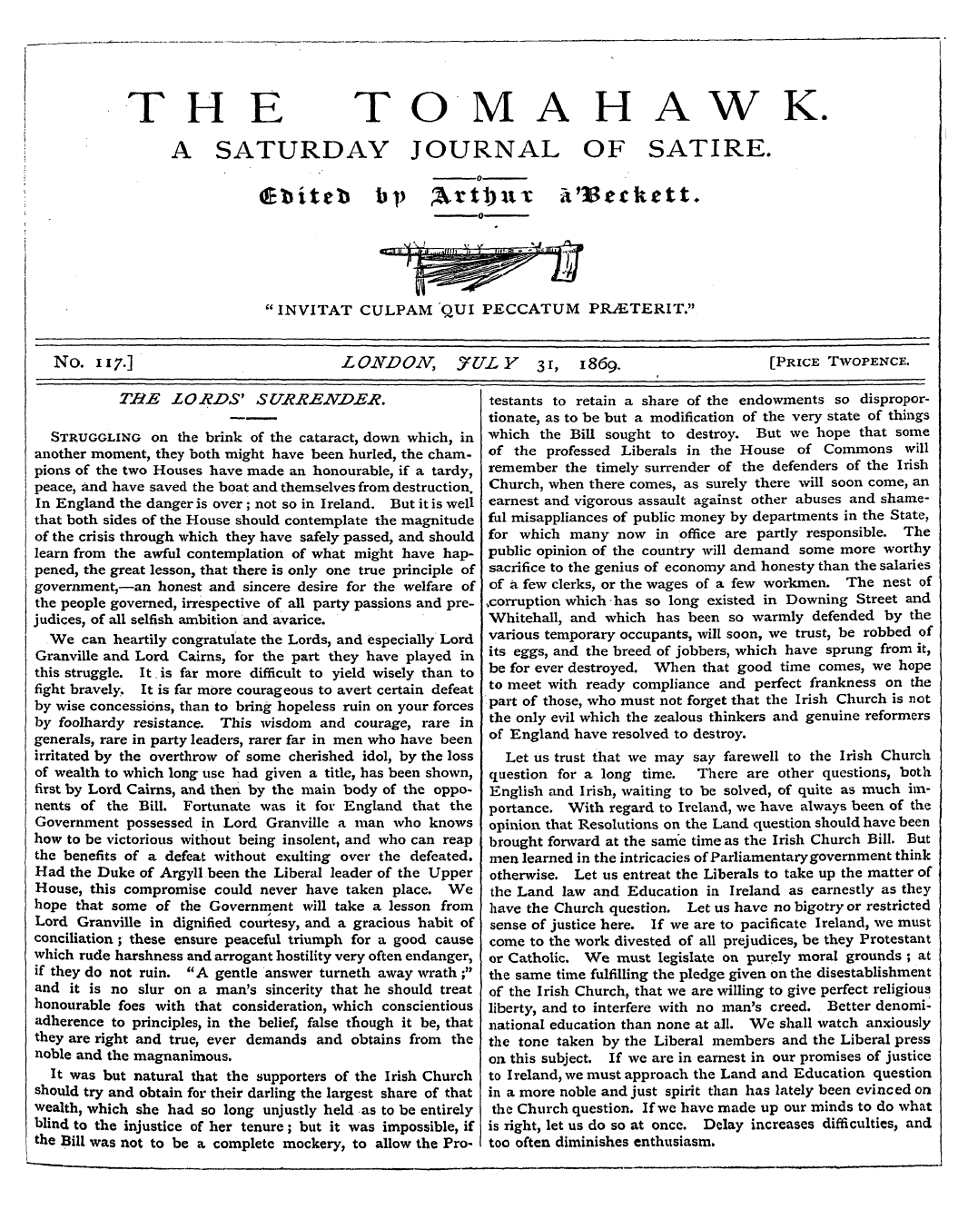 Tomahawk (1867-1870): jS F Y, 1st edition: 1