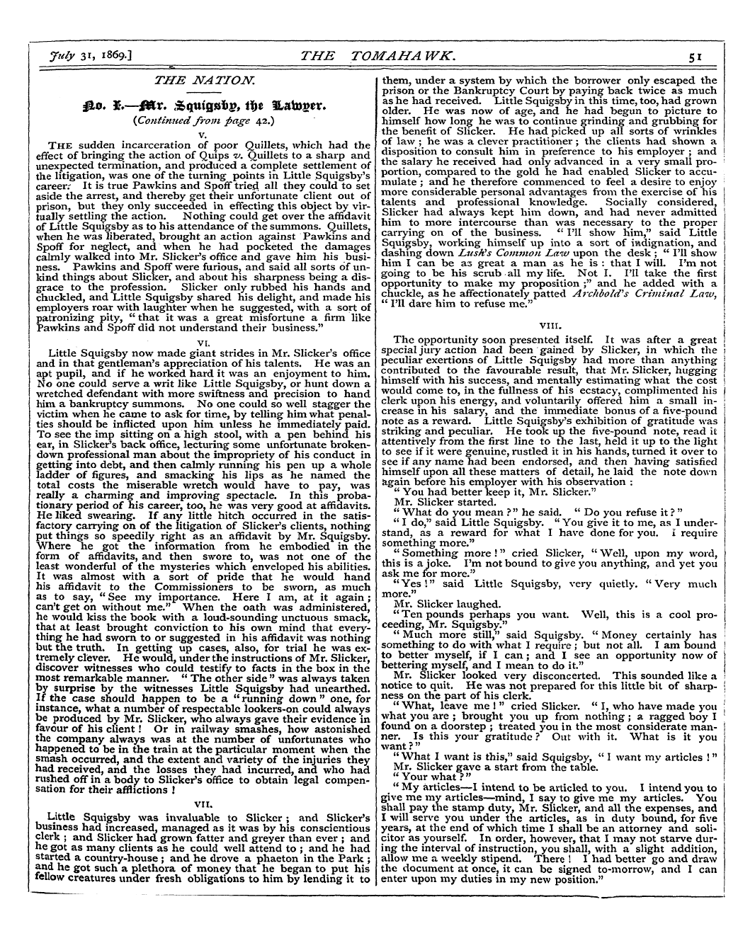 Tomahawk (1867-1870): jS F Y, 1st edition - The Jvatiojv.