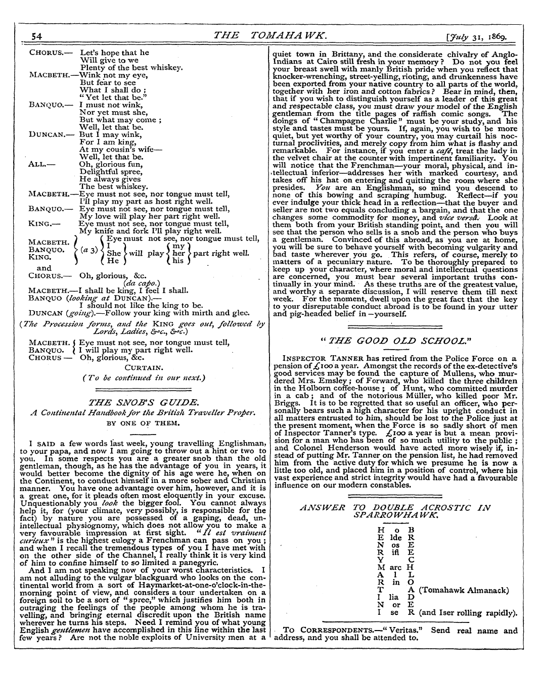 Tomahawk (1867-1870): jS F Y, 1st edition - To I Your Said Papa A , Few And Words No...