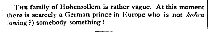 The family of Hohemollern is rather vagu...