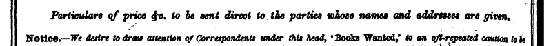 Particulars of price £e. to be sent dire...