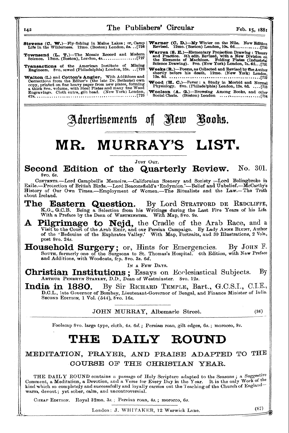 Publishers’ Circular (1880-1890): jS F Y, 1st edition - American New Books.