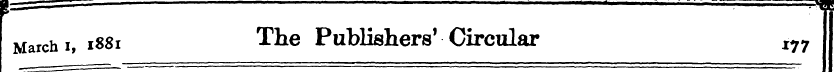 i >a March i, 1881 The Publishers' Circu...