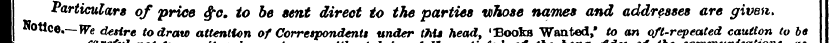Particulars of price $e. to be sent dire...
