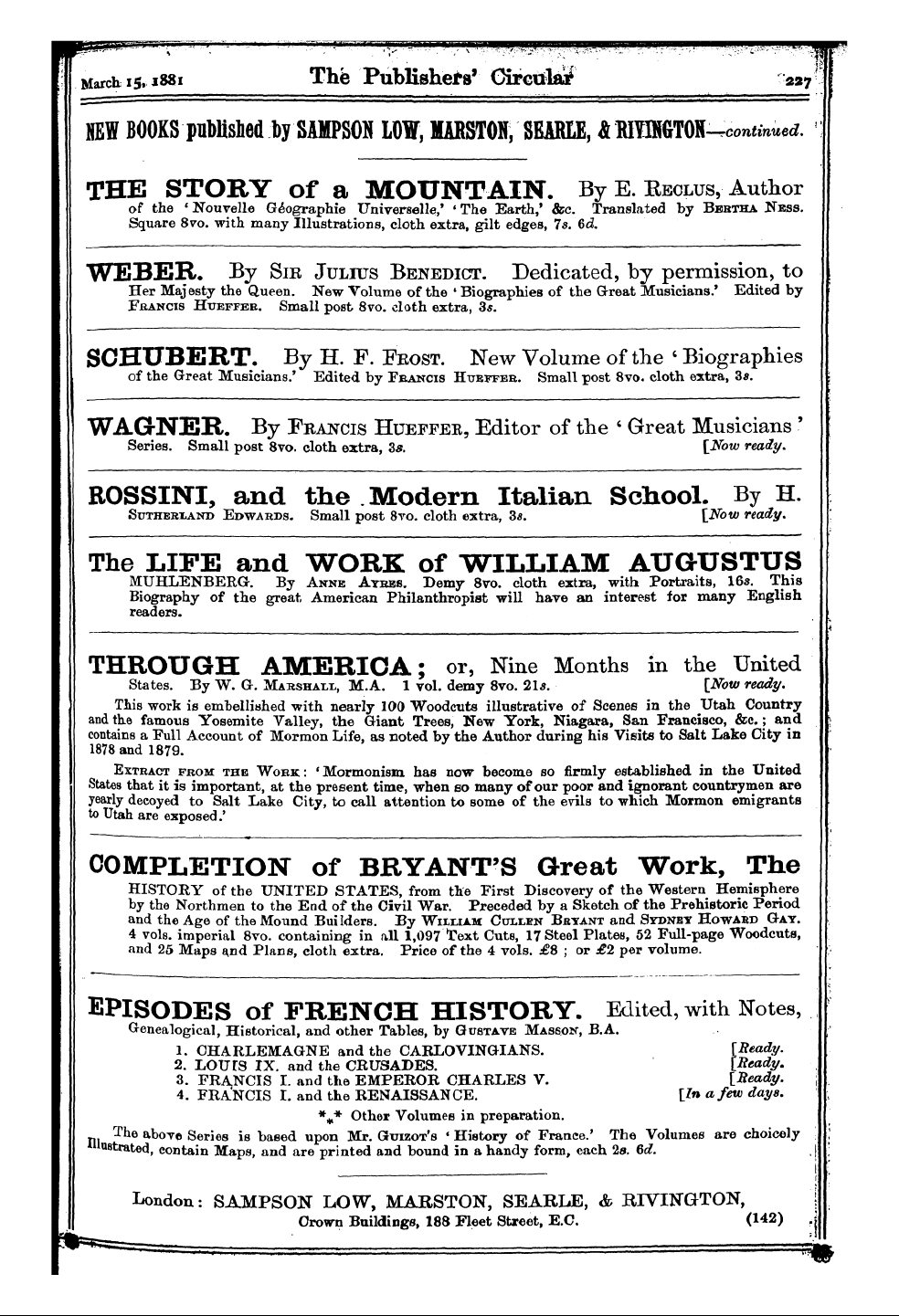 Publishers’ Circular (1880-1890): jS F Y, 1st edition - Ad02601