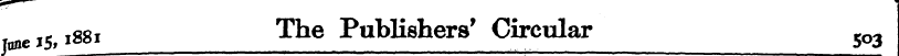 F - 15, 1881 The Publishers' Circular 5O...
