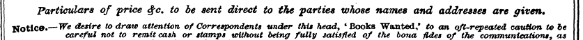 Particulars of price #c. to be sent dire...