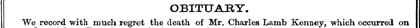 OBITUARY. We record with much regret O t...