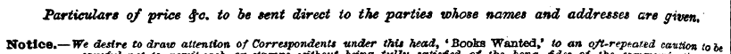 Particulars of price £c. to be sent dire...