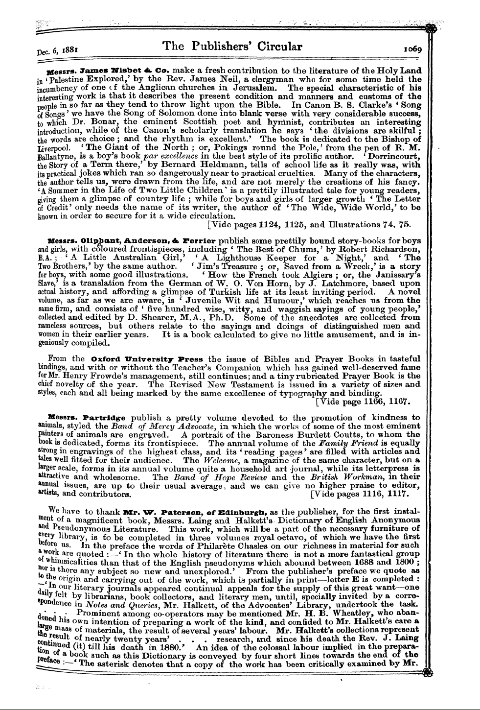 Publishers’ Circular (1880-1890): jS F Y, 1st edition - Messrs. Baker &. Sonsof Cliftonwho Are M...