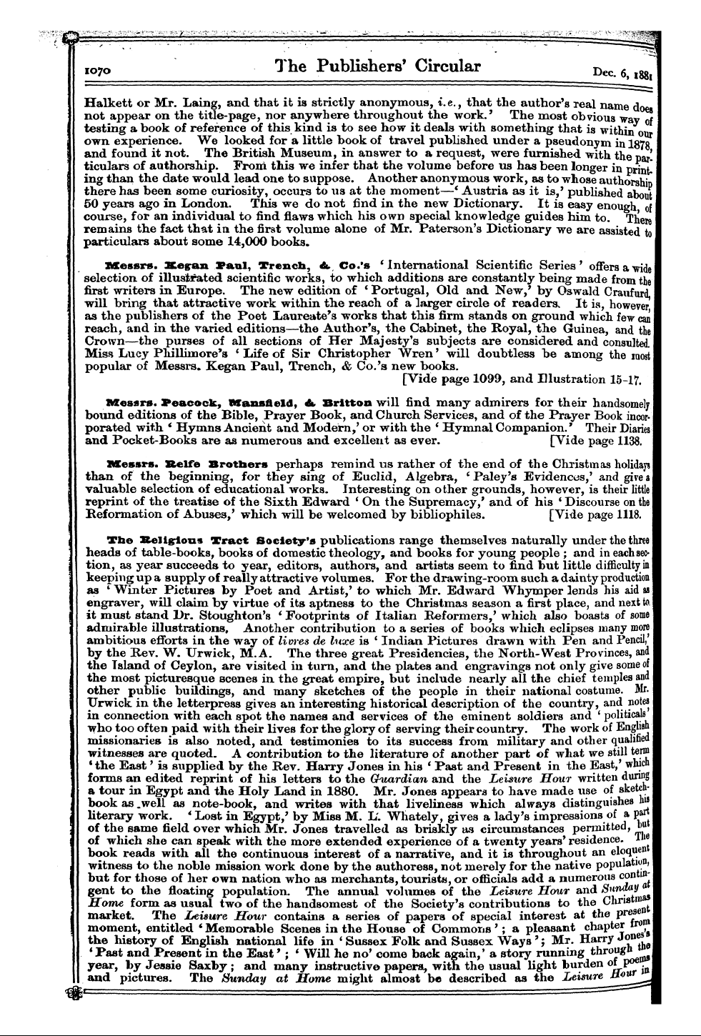 Publishers’ Circular (1880-1890): jS F Y, 1st edition - Messrs. Baker &. Sonsof Cliftonwho Are M...