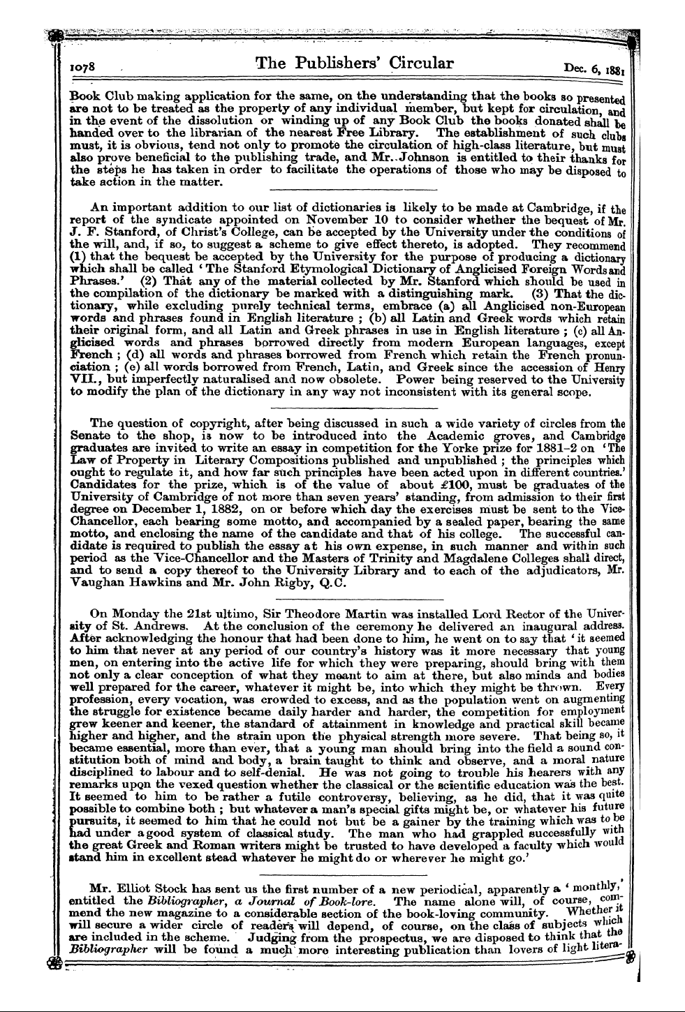 Publishers’ Circular (1880-1890): jS F Y, 1st edition - Messrs. Baker &. Sonsof Cliftonwho Are M...